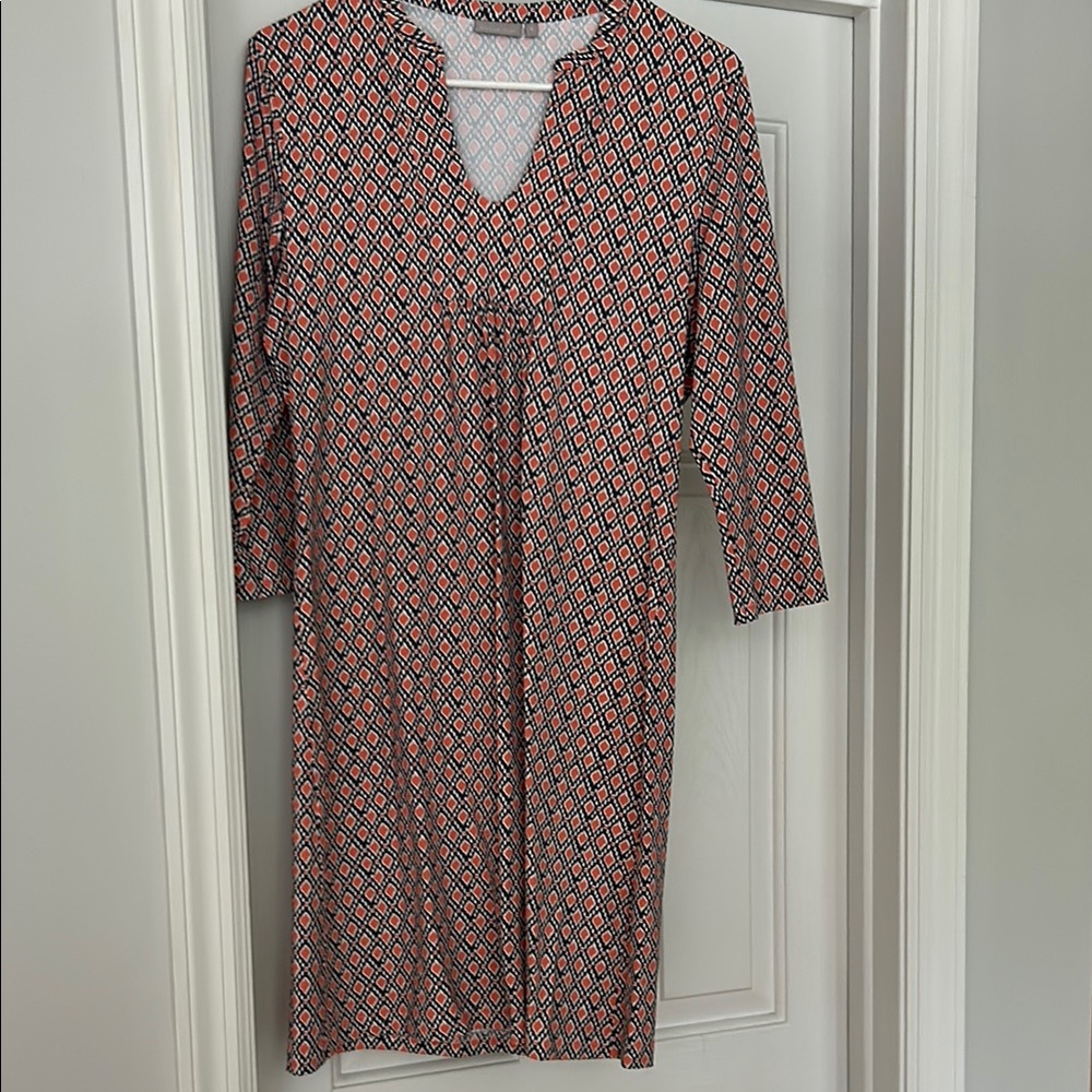 Elegant Geometric Print Dress - pink and gray